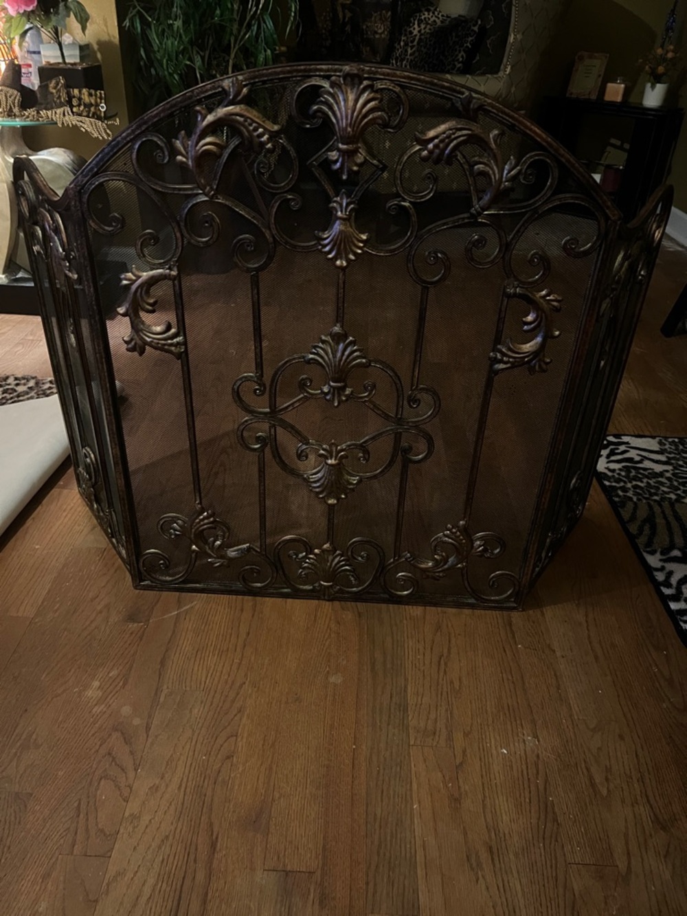 Midnight Velvet Ornate Bronze Metal Fireplace Screen
